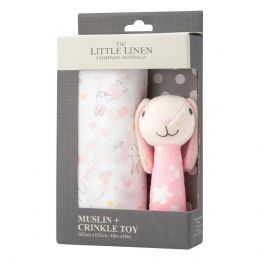Little Linen Muslin Wrap & Crinkle Toy - Ballerina Bunny